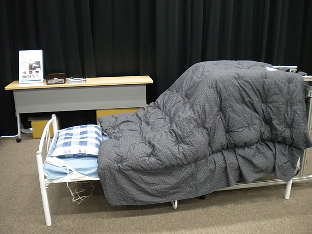 I displayed the prototype of the next-generation bed which controlled a physical strength drop by the going to bed.